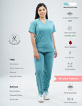 HYLORA TEAL - LIMITED EDITION  V Neck / Straight Pant / 2 way Stretch (FemaleFullset) MKZ38