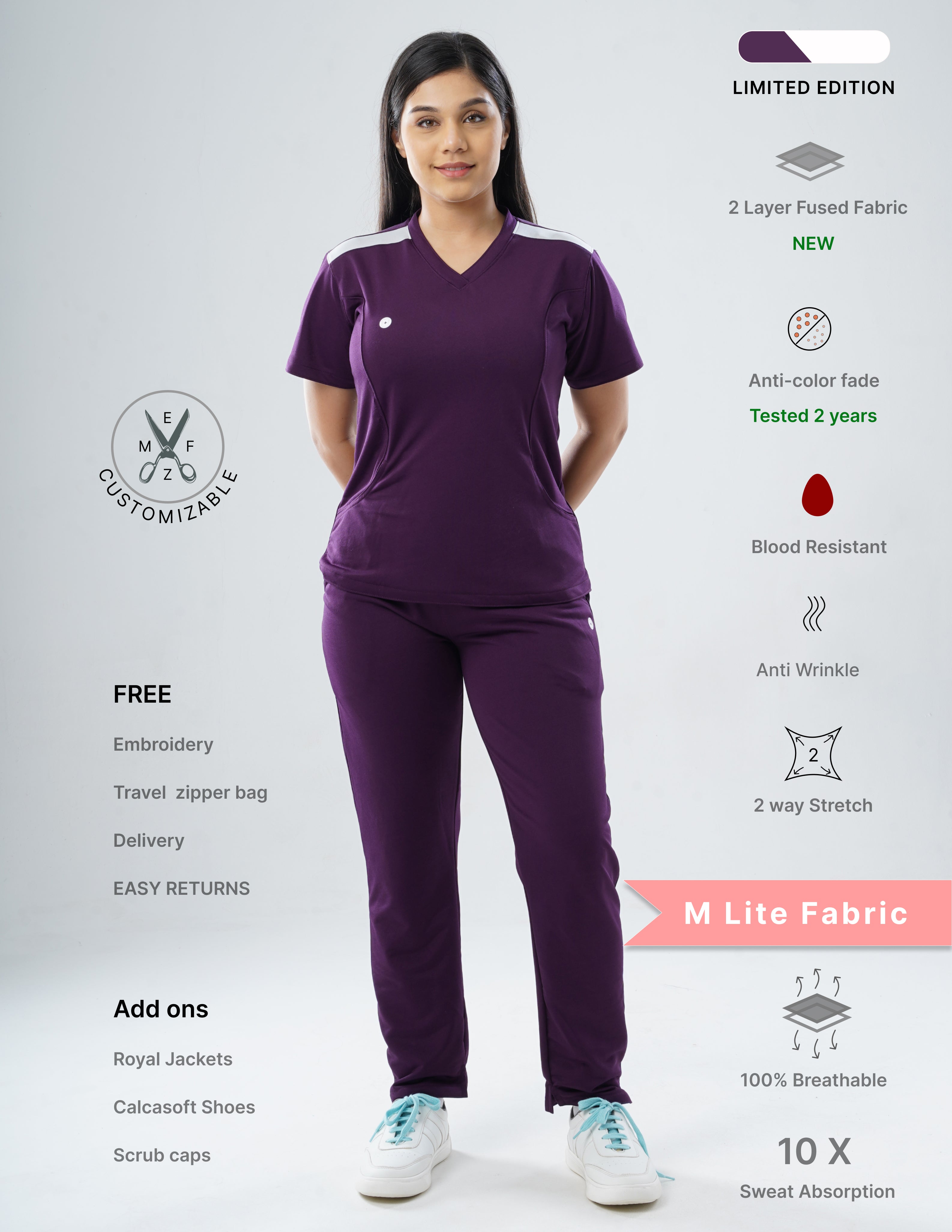 MERLOT WINE V Neck / Straight Pant / 2 way Stretch (FemaleFullset) MKZ18