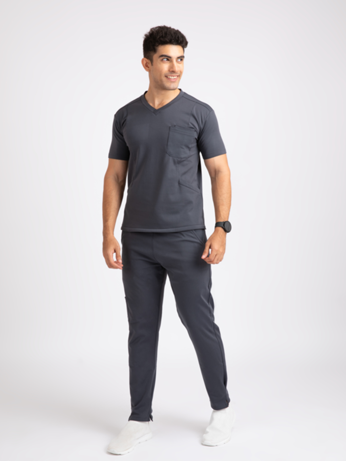 Charcoal Grey V Neck Straight Pant Male Fullset NMKZ9