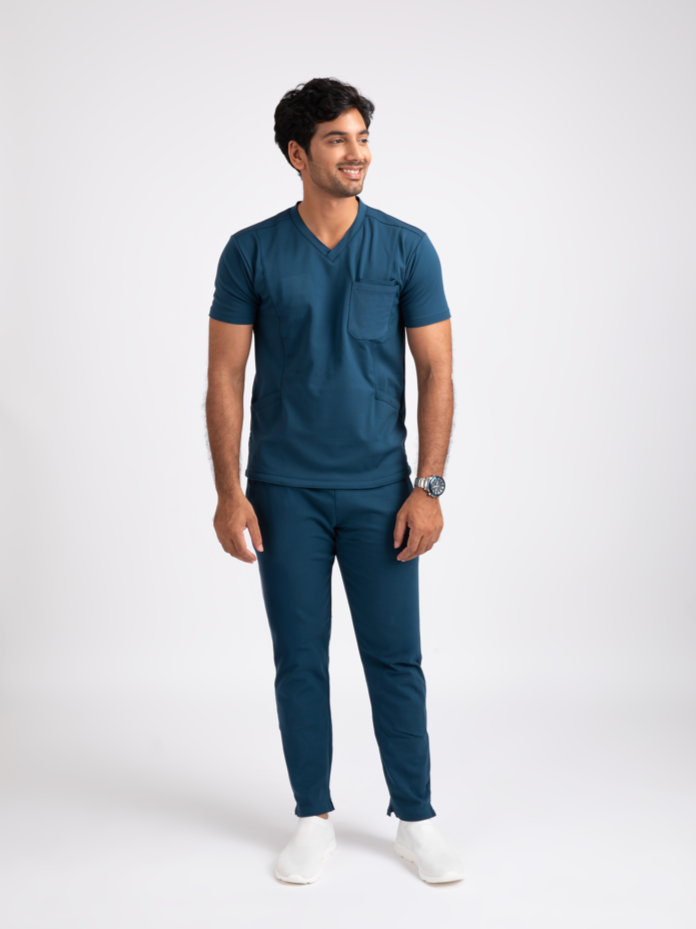 Prussianite Blue V Neck Straight Pant Male Fullset NMKZ11