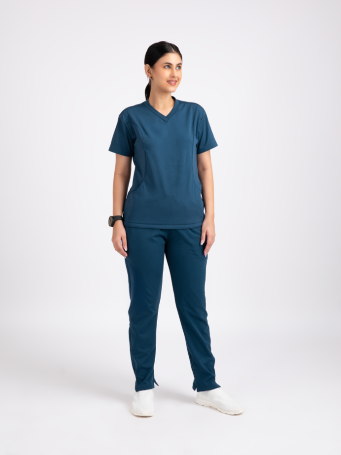 Prussianite Blue  V Neck Straight Pant Female Fullset NMKZ6F