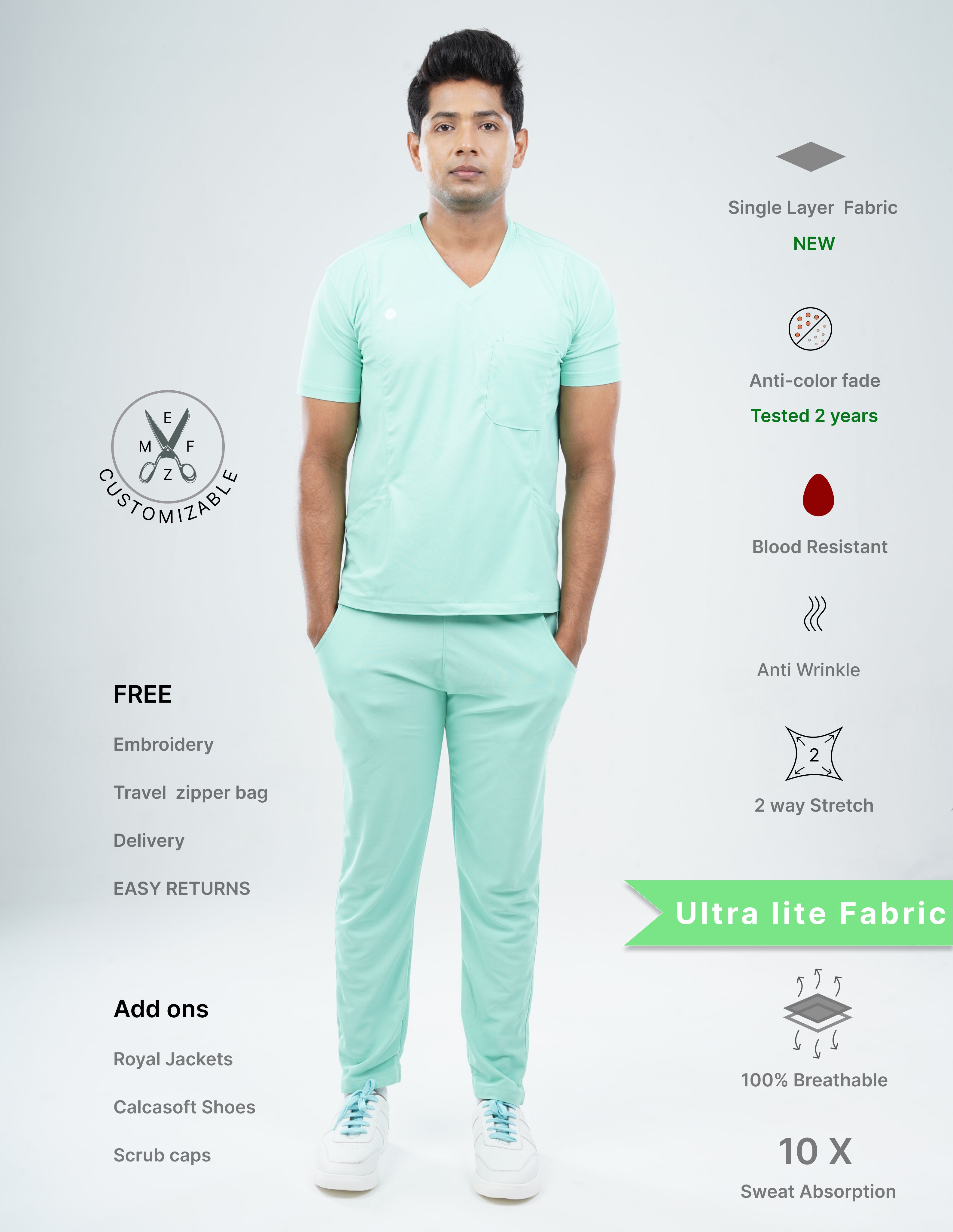 FROSTED MINT V Neck / Straight Pant / 2 way Stretch (MaleFullset) MKZ243