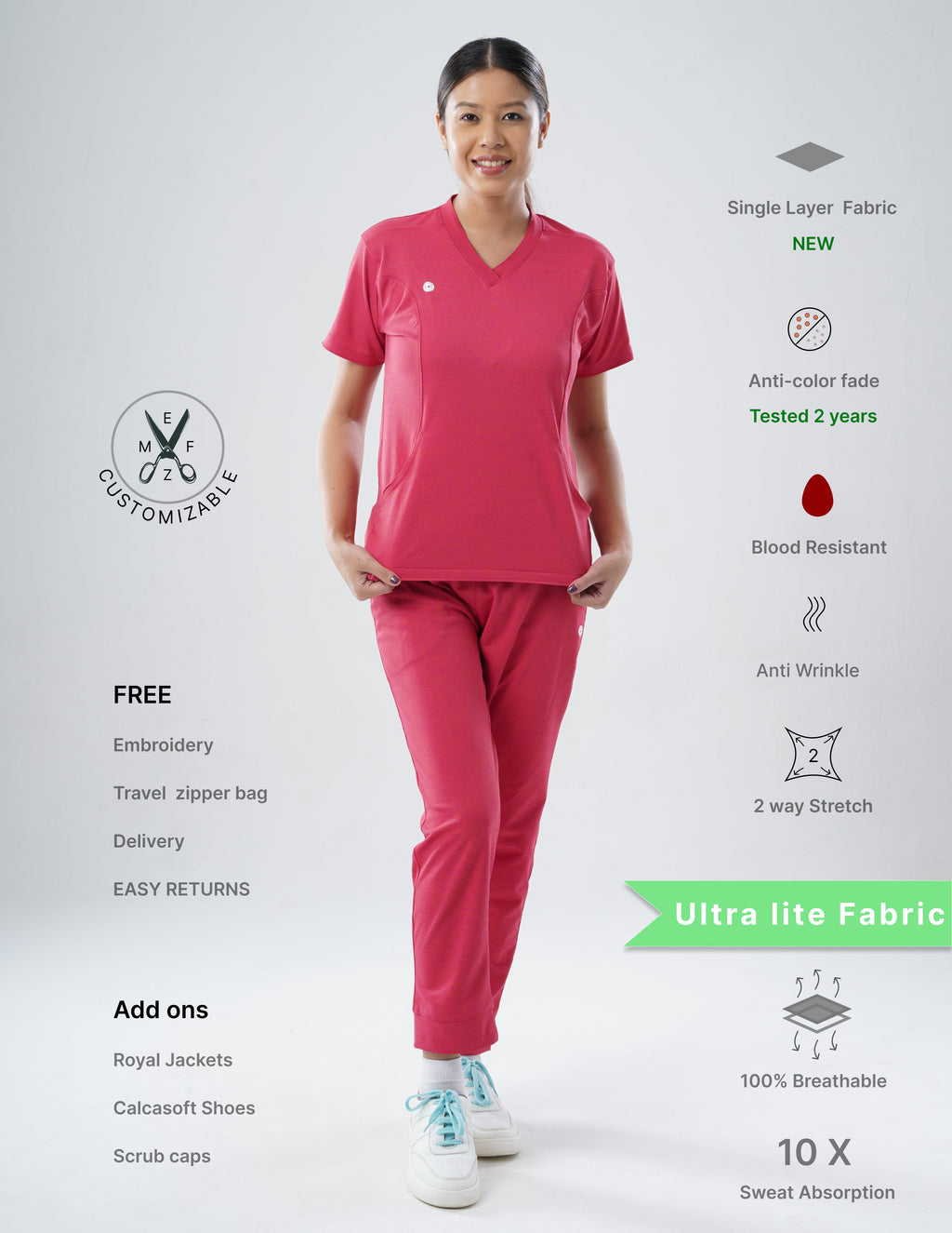 MELANGE PINK  V Neck / Jogger Pant / 2 way Stretch (FemaleFullset) MKZ79