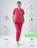 MELANGE PINK  V Neck / Jogger Pant / 2 way Stretch (FemaleFullset) MKZ79