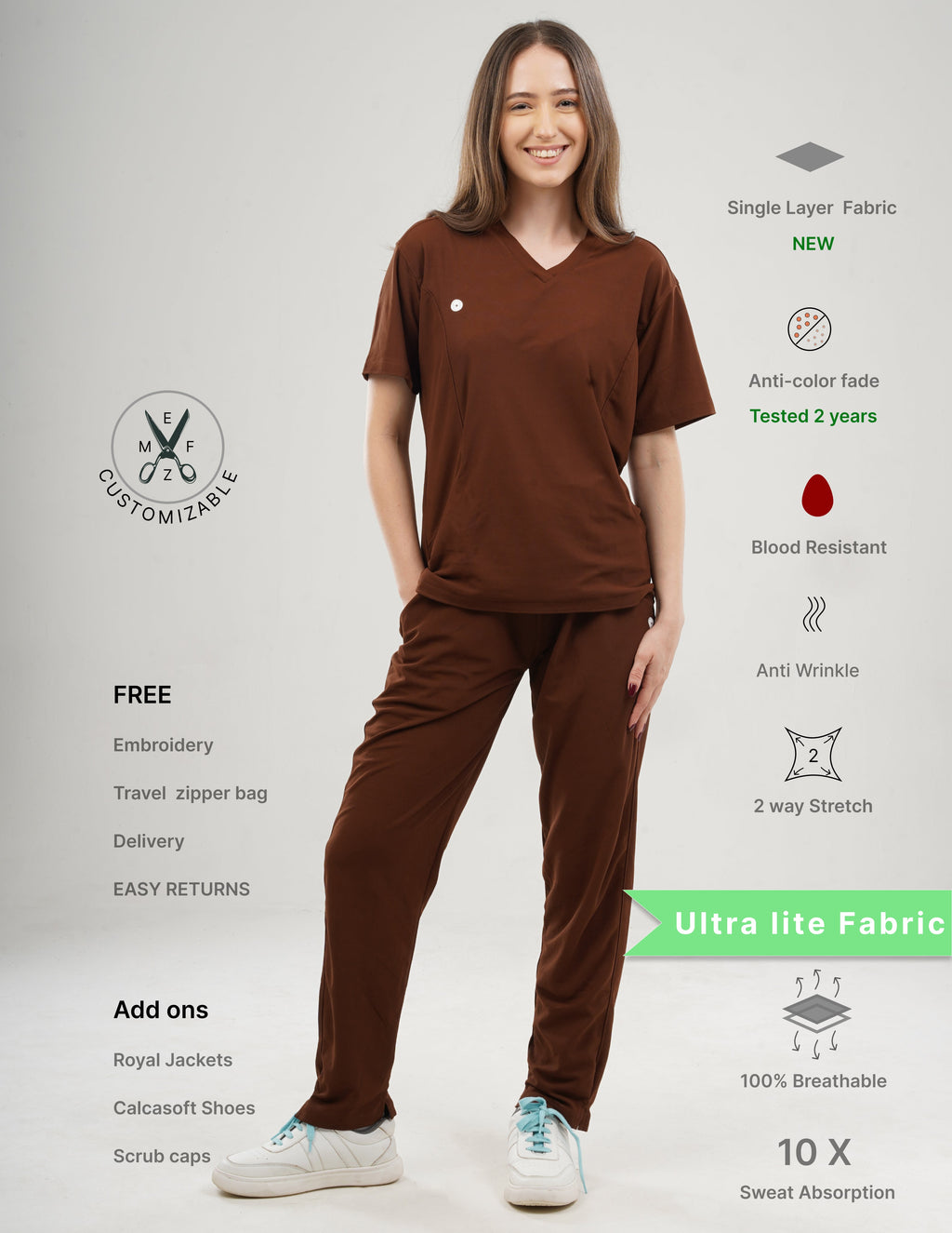 MOCHA BROWN  V Neck / Straight Pant / 2 way Stretch (FemaleFullset) MKZ92