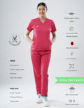 MELANGE PINK  V Neck / Straight Pant / 2 way Stretch (FemaleFullset) MKZ80