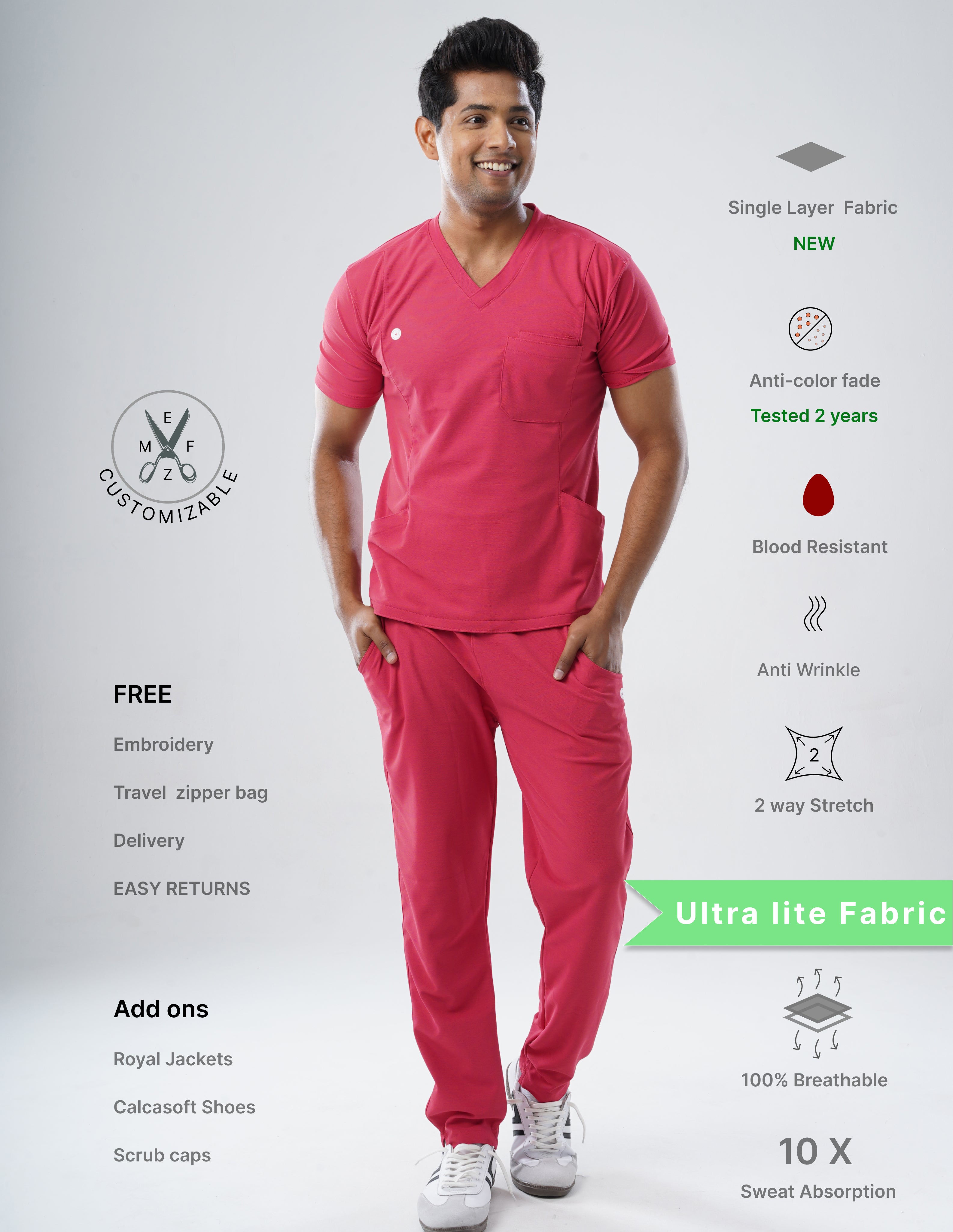 MELANGE PINK  V Neck / Straight Pant / 2 way Stretch (MaleFullset) MKZ207