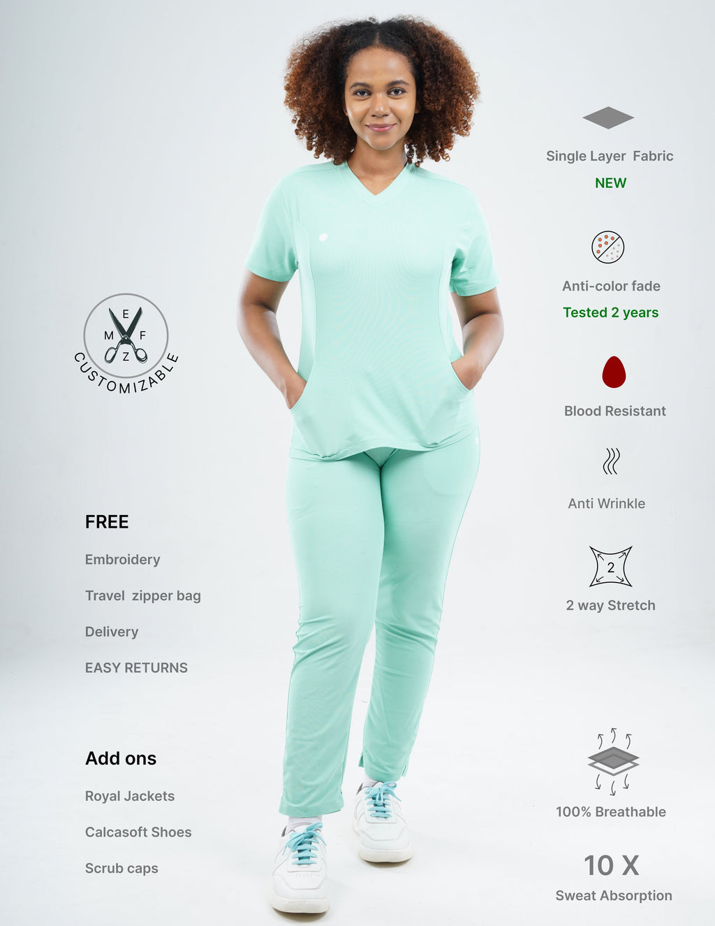 FROSTED MINT  V Neck / Straight Pant / 2 way Stretch (FemaleFullset) MKZ116