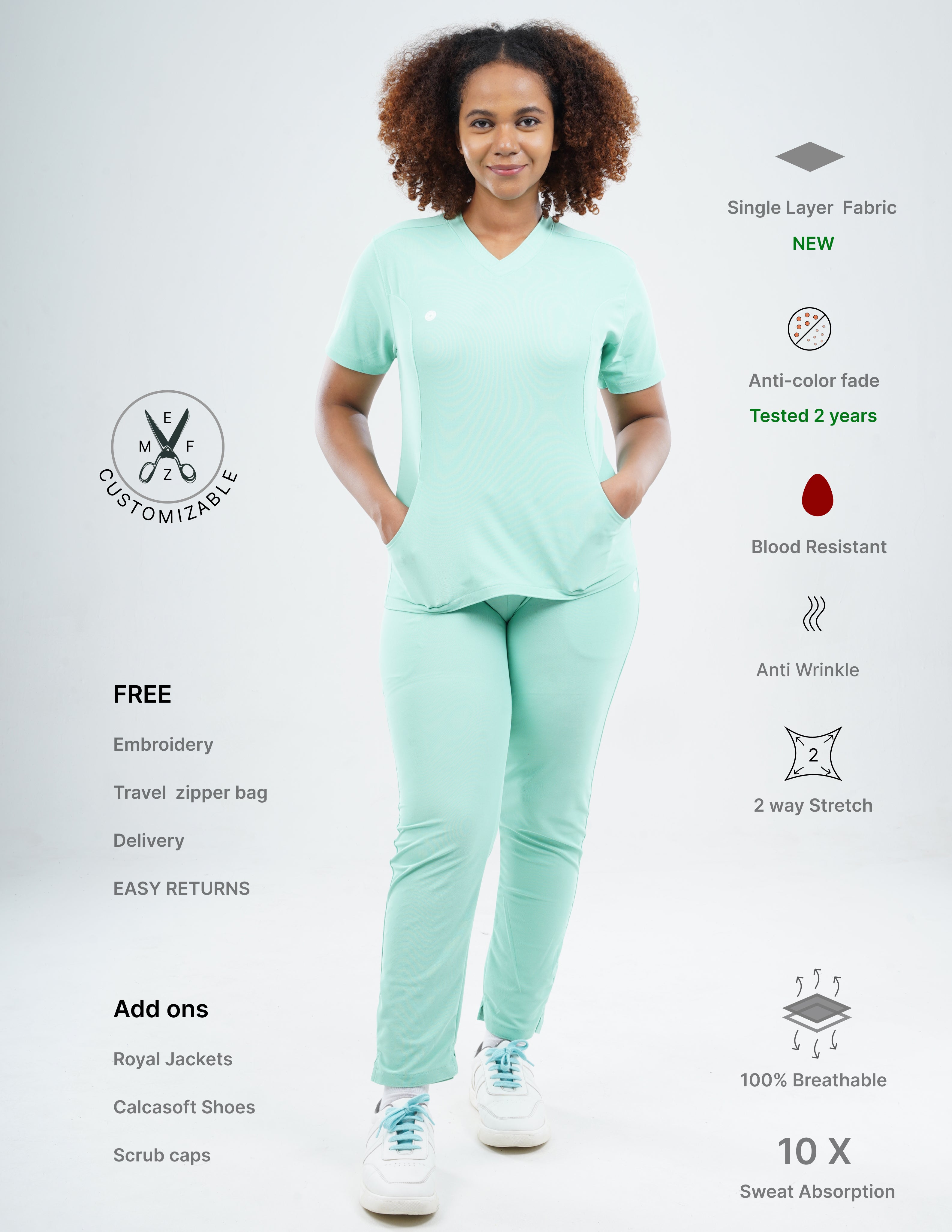 FROSTED MINT  V Neck / Straight Pant / 2 way Stretch (FemaleFullset) MKZ116
