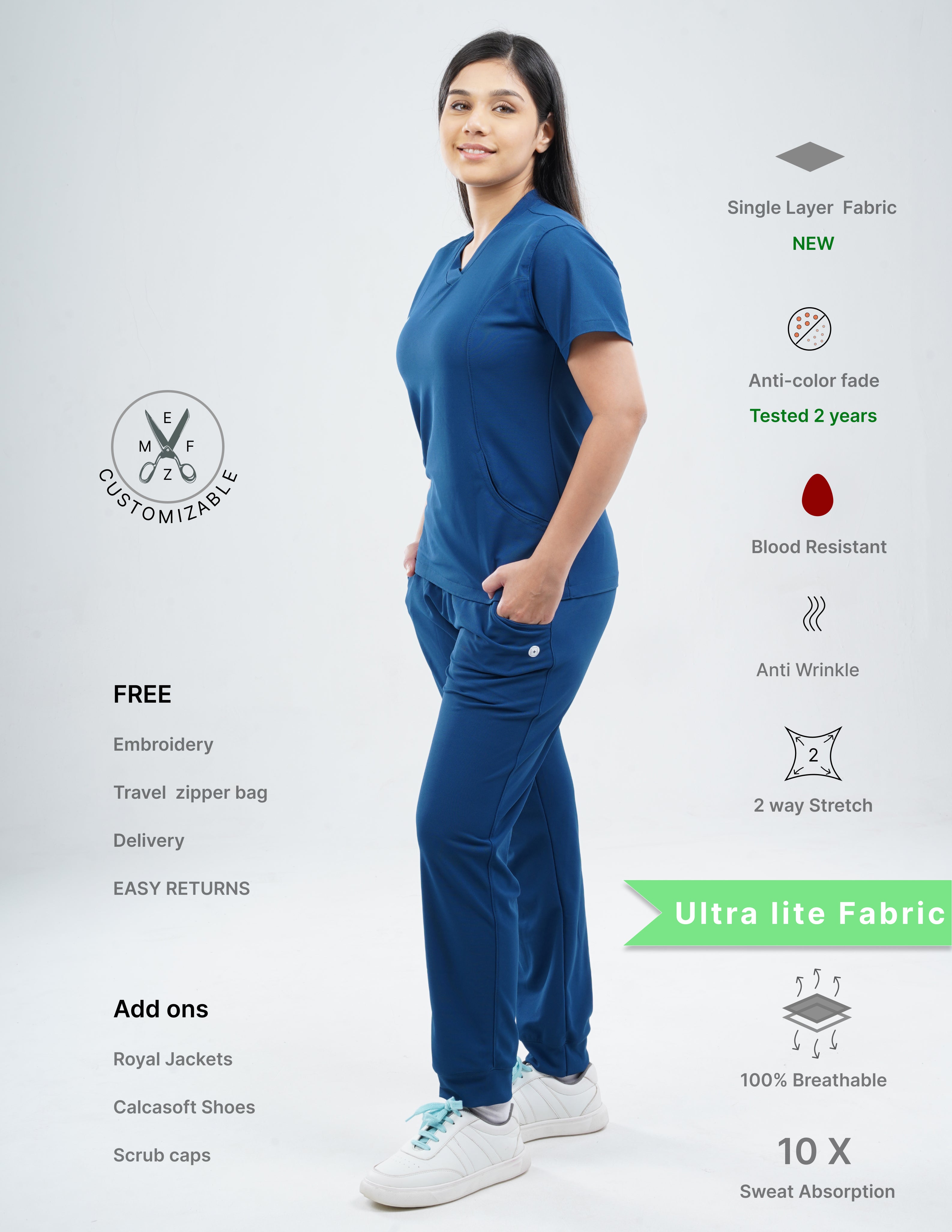 COSMIC BLUE  V Neck / Jogger Pant / 2 way Stretch (FemaleFullset) MKZ55