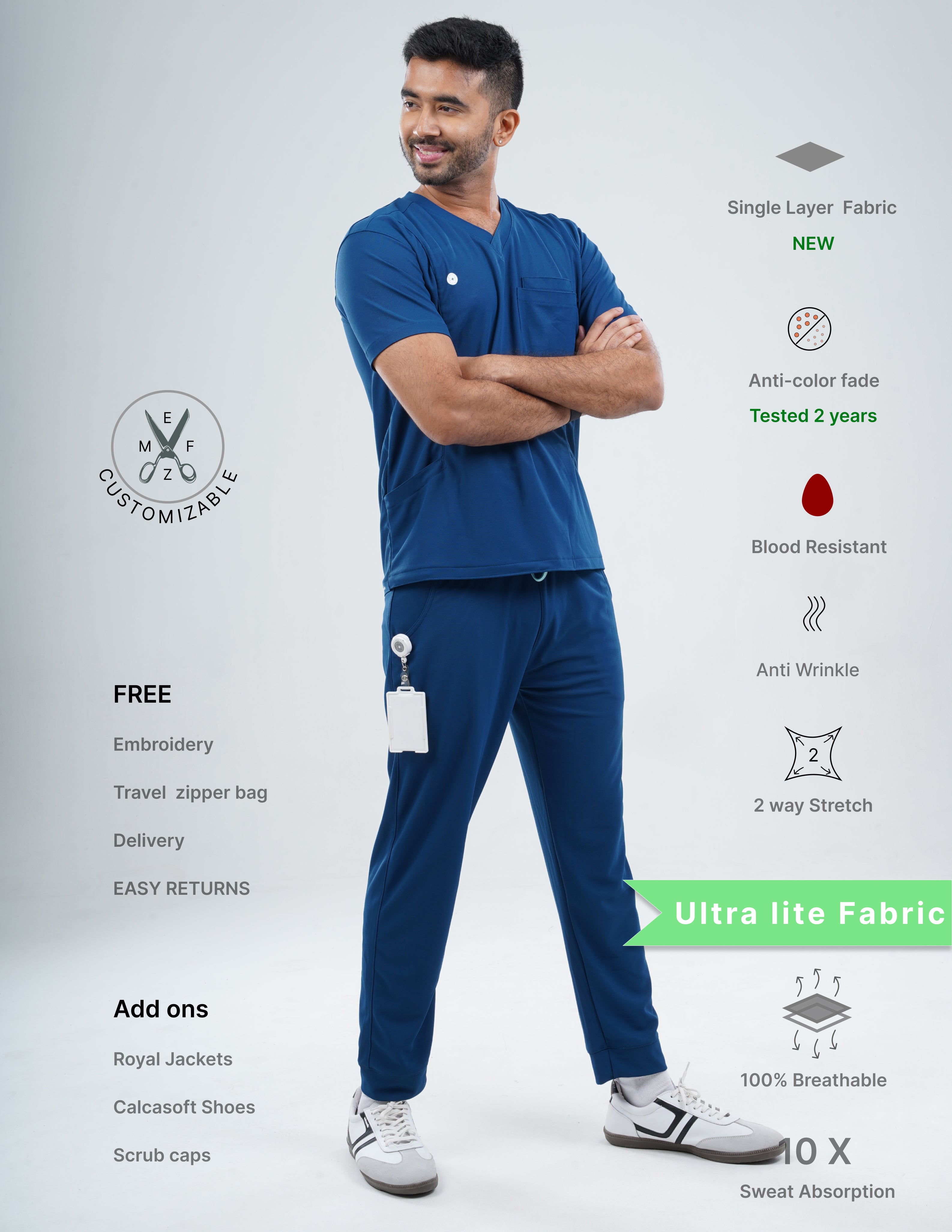 COSMIC BLUE  V Neck / Jogger Pant / 2 way Stretch (MaleFullset) MKZ182