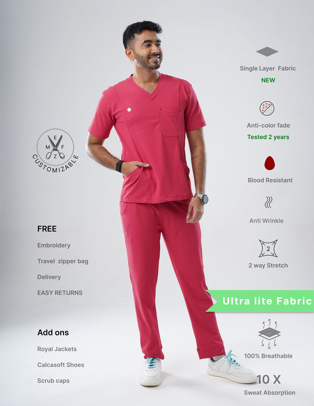 MELANGE PINK  V Neck / Jogger Pant / 2 way Stretch (MaleFullset) MKZ206