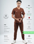 MOCHA BROWN  V Neck / Jogger Pant / 2 way Stretch (MaleFullset) MKZ218