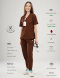 MOCHA BROWN  V Neck / Jogger Pant / 2 way Stretch (FemaleFullset) MKZ91