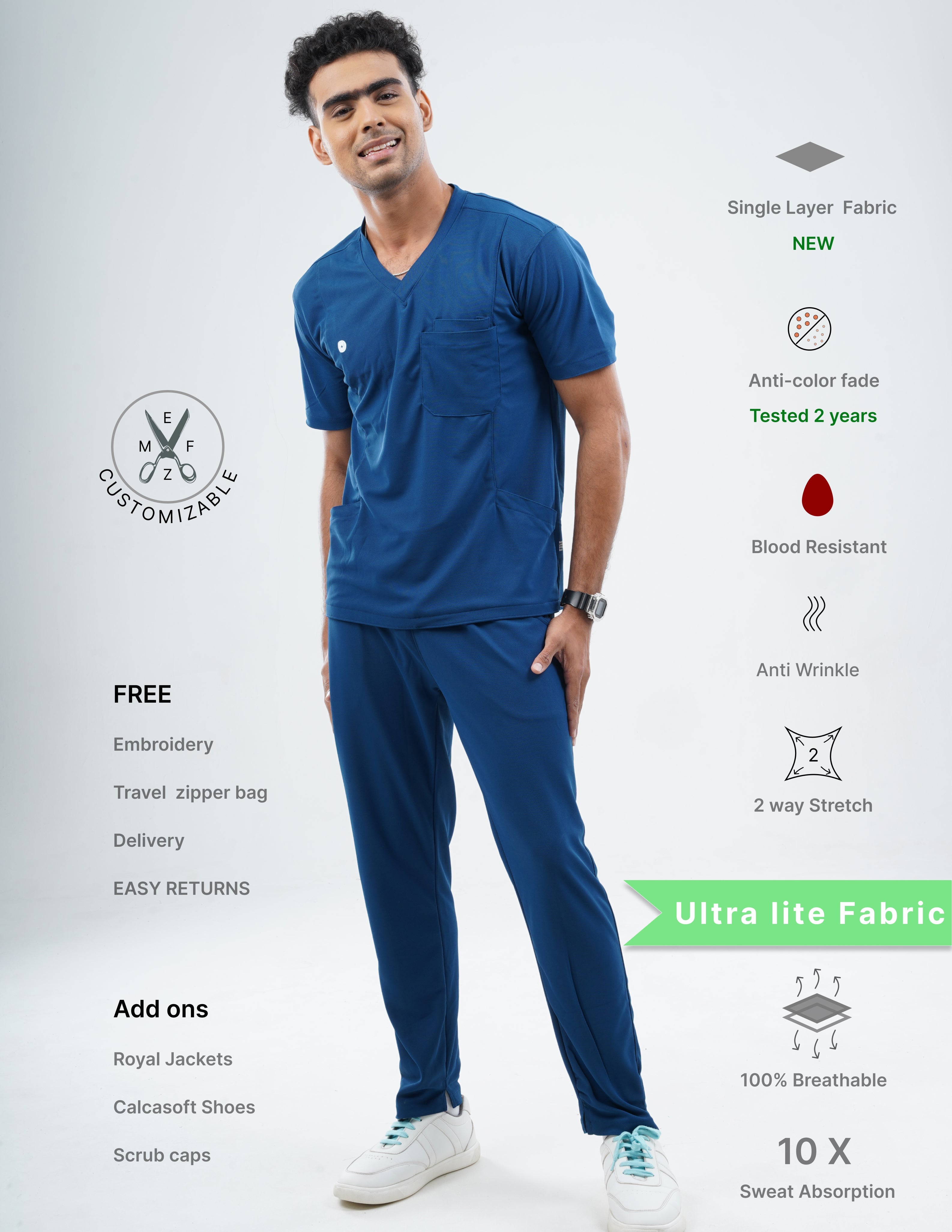 COSMIC BLUE  V Neck / Straight Pant / 2 way Stretch (MaleFullset) MKZ183