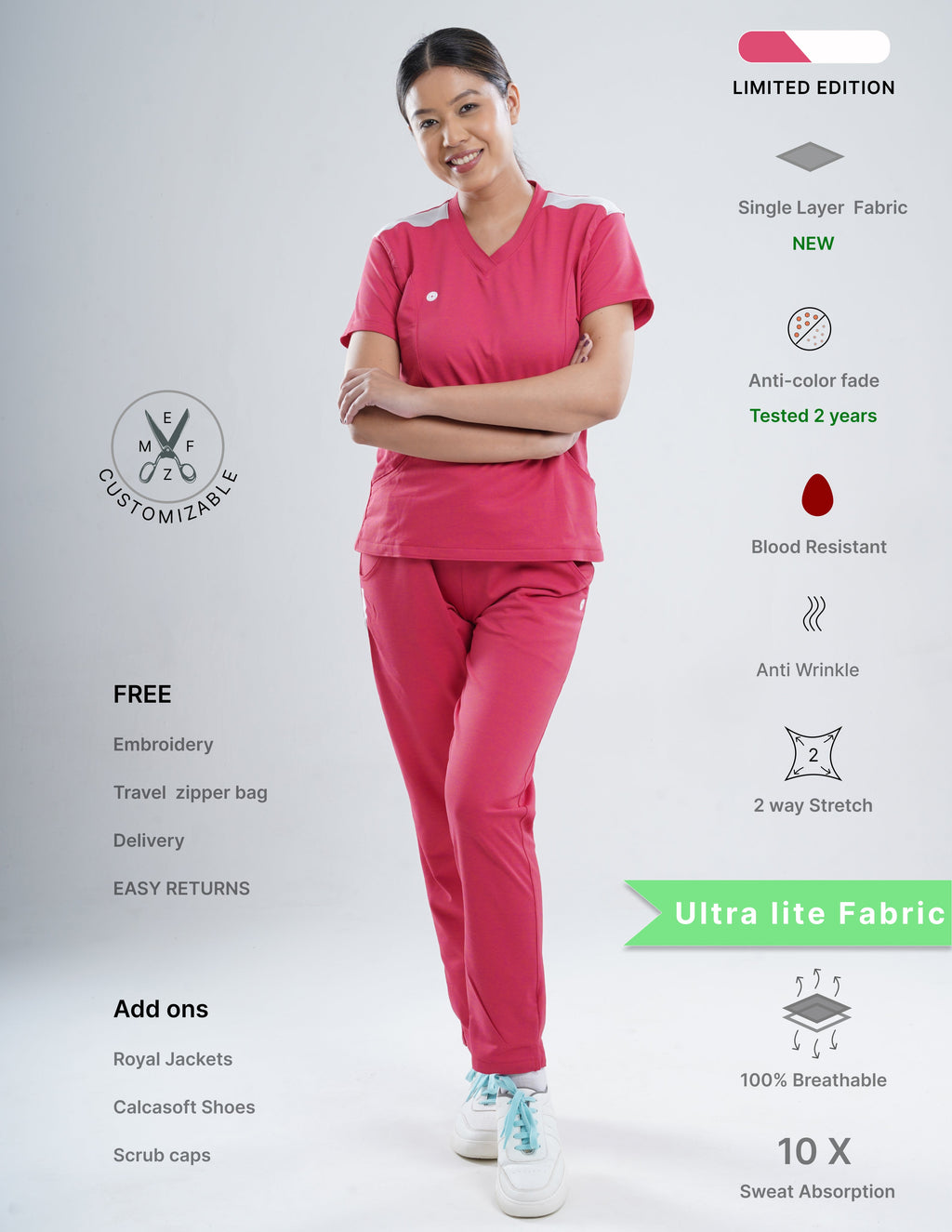 MELANGE PINK - LIMITED EDITION  V Neck / Straight Pant / 2 way Stretch (FemaleFullset) MKZ82
