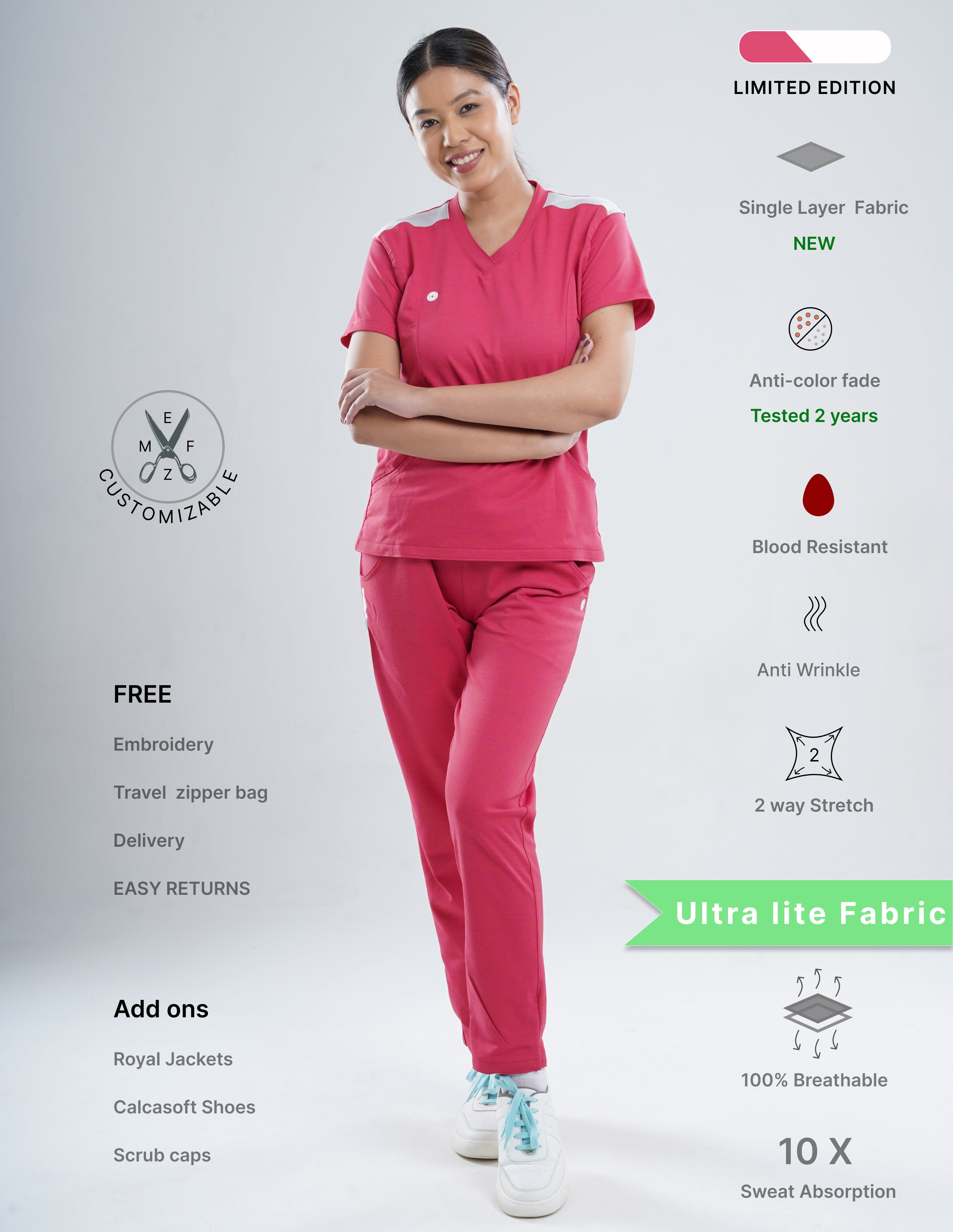 MELANGE PINK - LIMITED EDITION  V Neck / Straight Pant / 2 way Stretch (FemaleFullset) MKZ82
