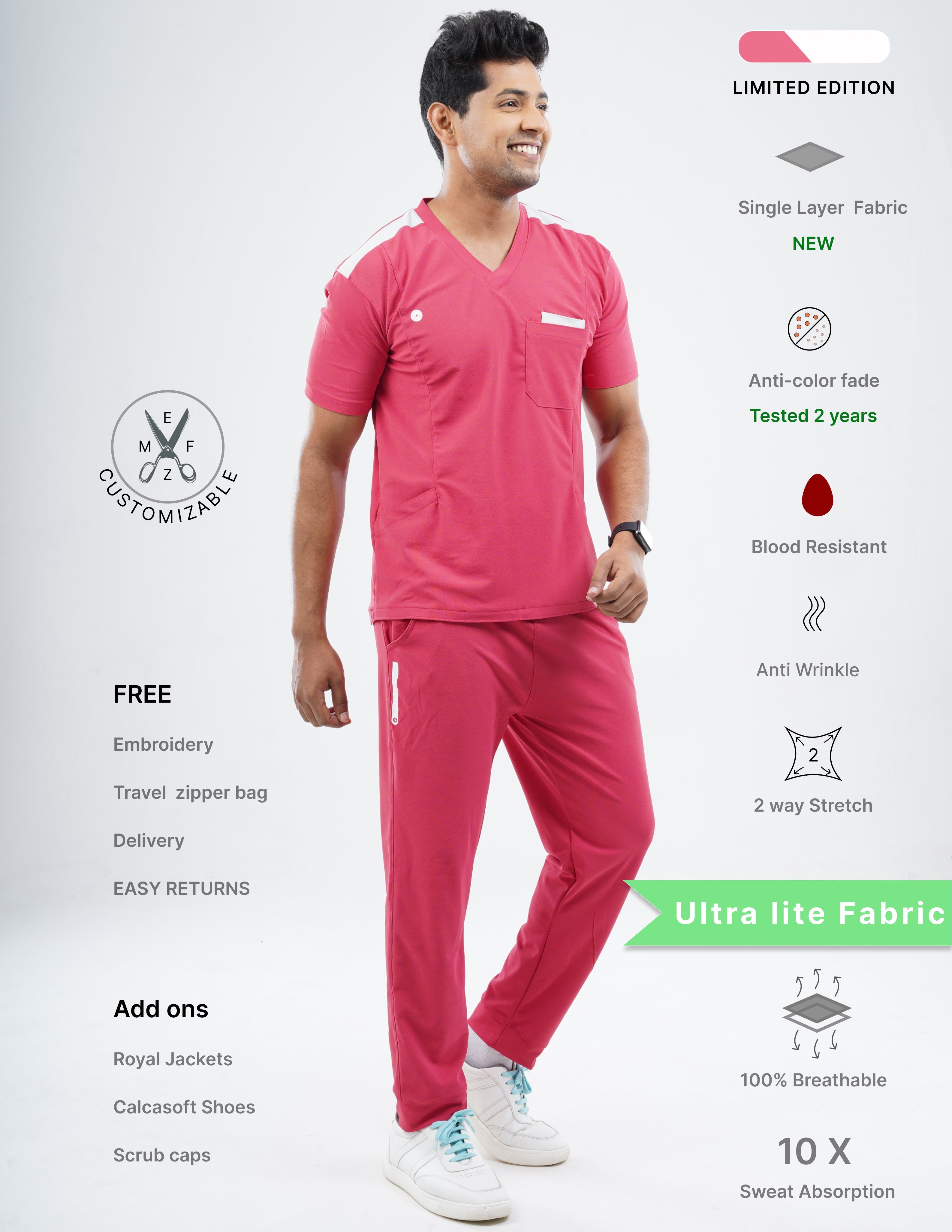 MELANGE PINK - LIMITED EDITION  V Neck / Jogger Pant / 2 way Stretch (MaleFullset) MKZ208