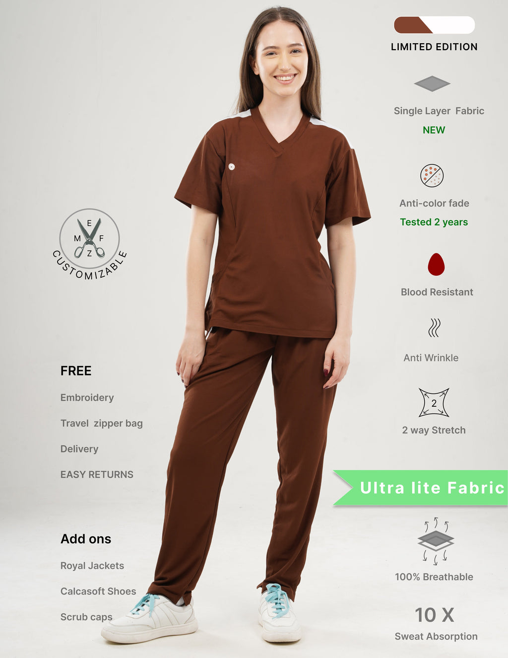 MOCHA BROWN -LIMITED EDITION  V Neck / Straight Pant / 2 way Stretch (FemaleFullset) MKZ94