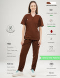 MOCHA BROWN -LIMITED EDITION  V Neck / Straight Pant / 2 way Stretch (FemaleFullset) MKZ94
