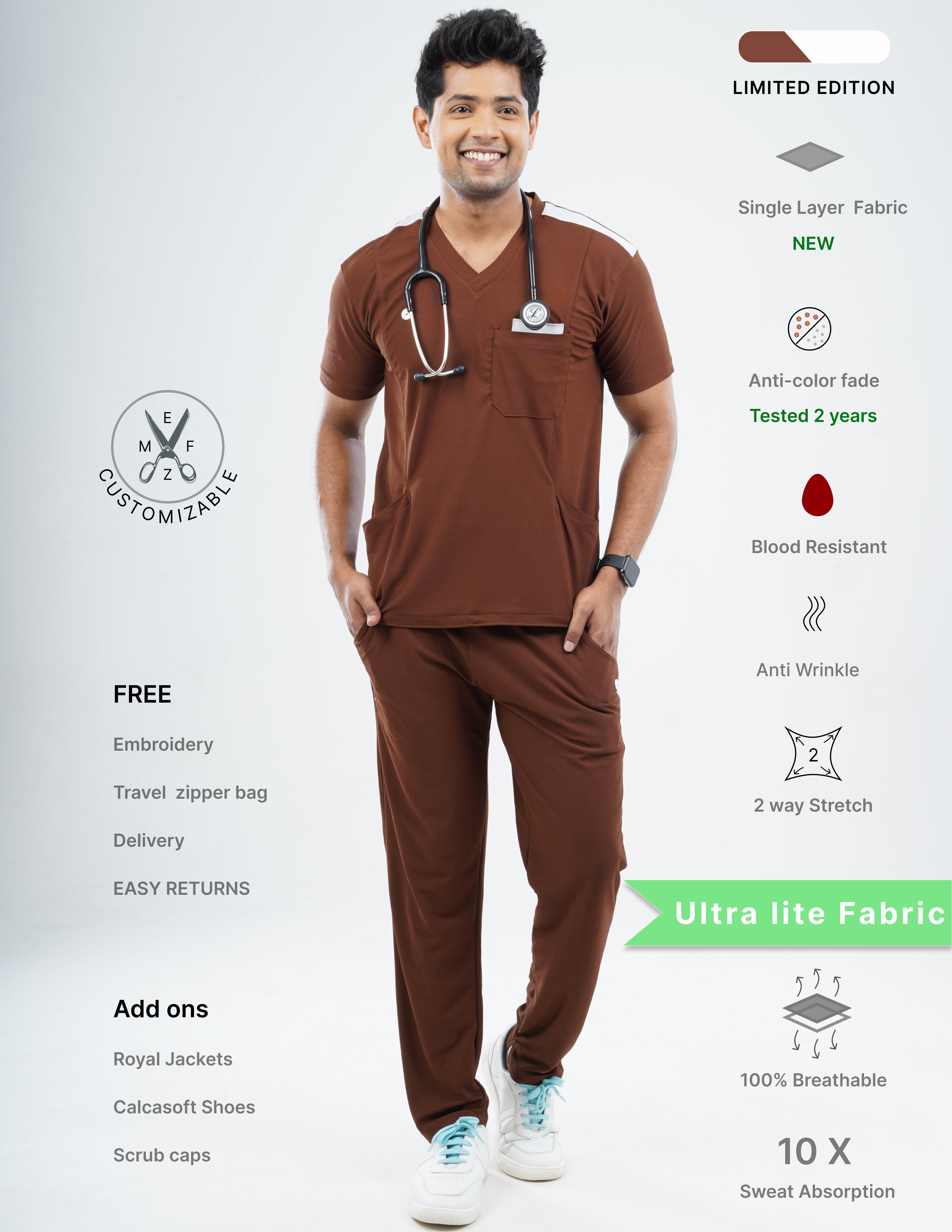 MOCHA BROWN - LIMITED EDITION V Neck / Straight Pant / 2 way Stretch (MaleFullset) MKZ221