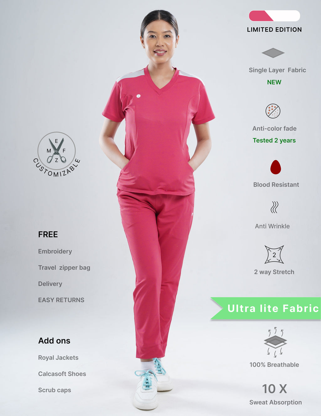 MELANGE PINK - LIMITED EDITION  V Neck / Jogger Pant / 2 way Stretch (FemaleFullset) MKZ81