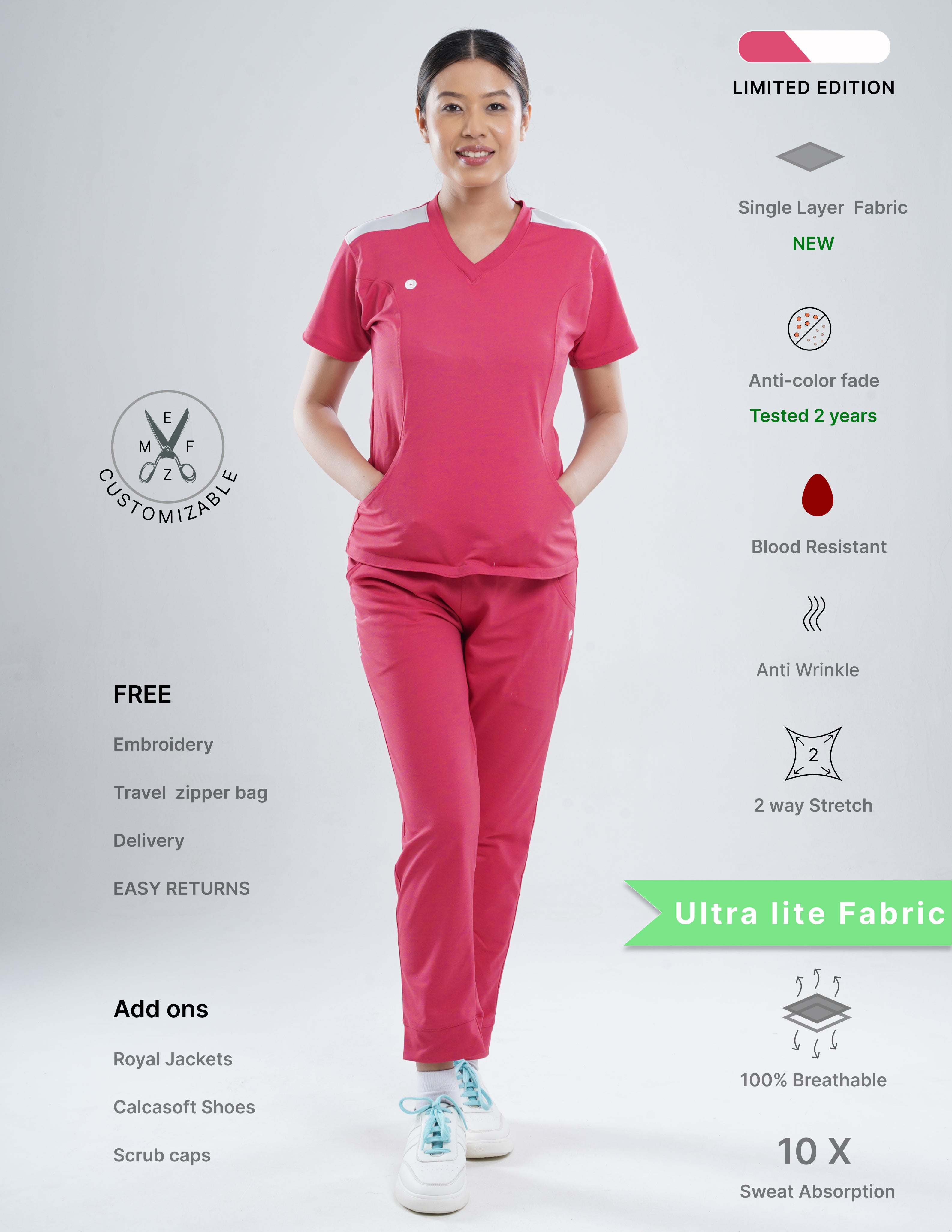 MELANGE PINK - LIMITED EDITION  V Neck / Jogger Pant / 2 way Stretch (FemaleFullset) MKZ81