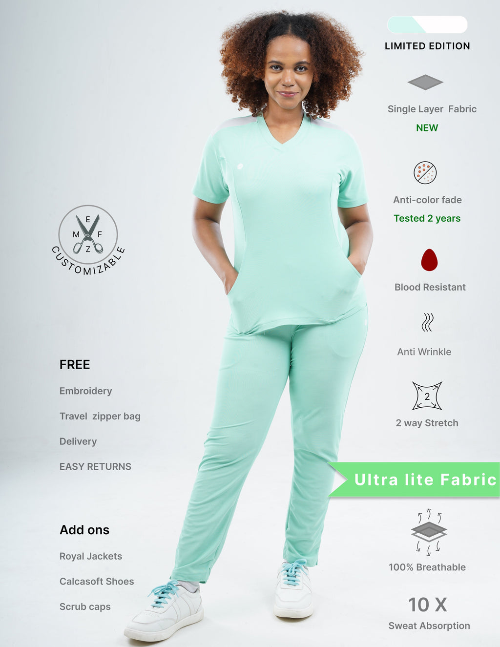 FROSTED MINT  V Neck / Straight Pant / 2 way Stretch (FemaleFullset) MKZ118