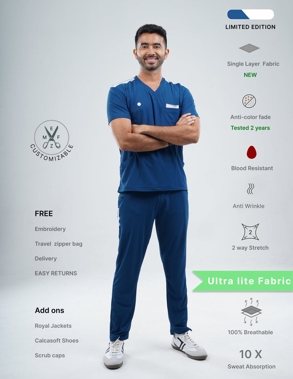 COSMIC BLUE - LIMITED EDITION  V Neck / Straight Pant / 2 way Stretch (MaleFullset) MKZ185