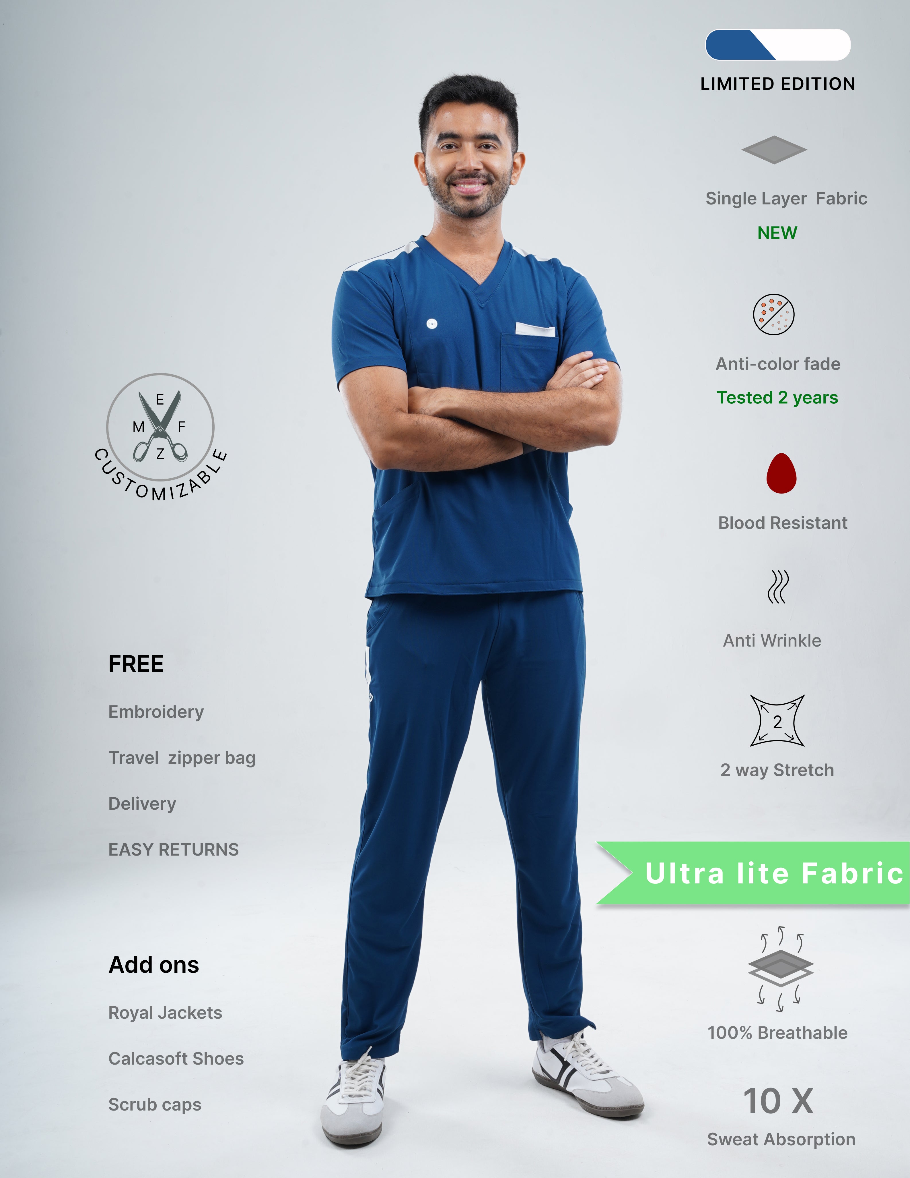 COSMIC BLUE - LIMITED EDITION  V Neck / Straight Pant / 2 way Stretch (MaleFullset) MKZ185