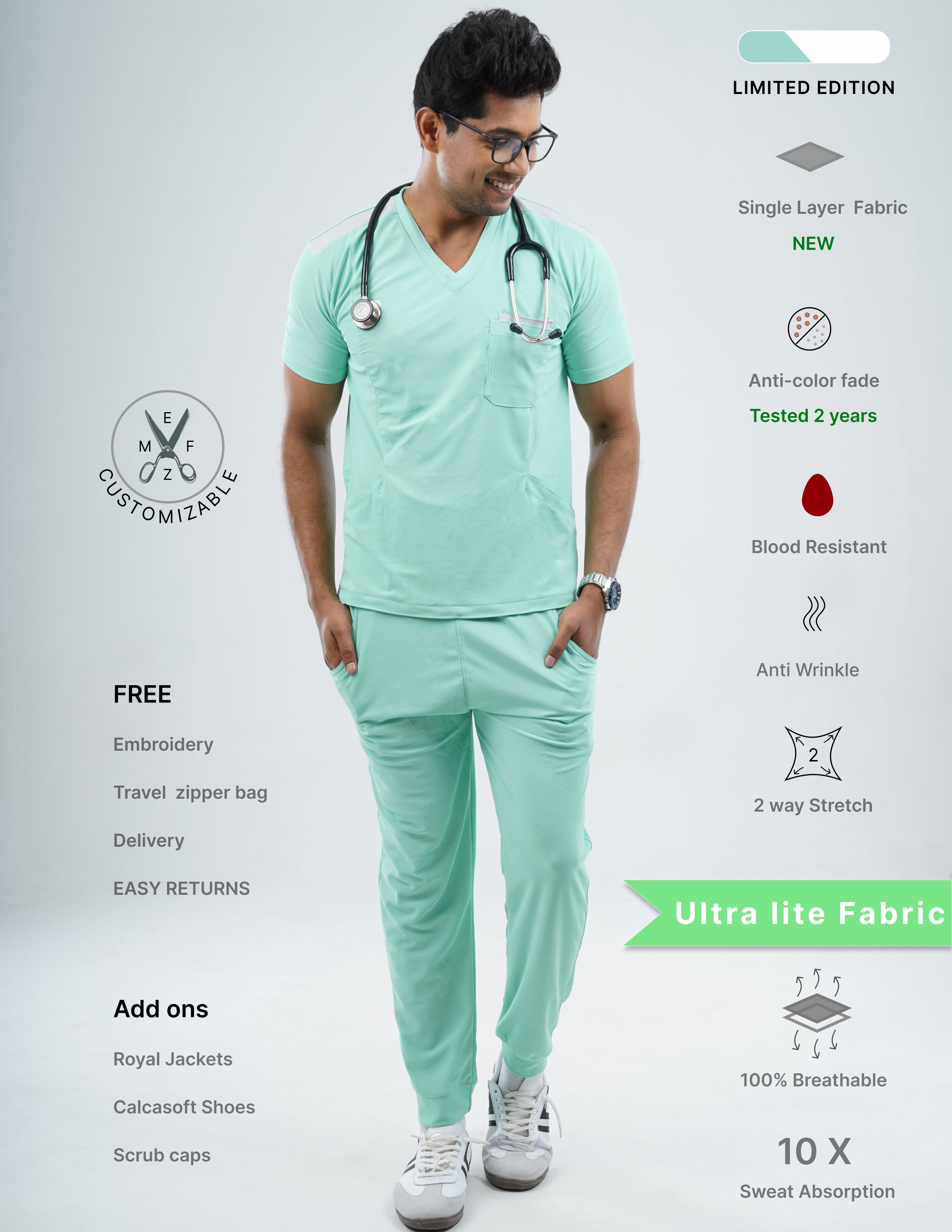 FROSTED MINT - LIMITED EDITION V Neck / Jogger Pant / 2 way Stretch (MaleFullset) MKZ244