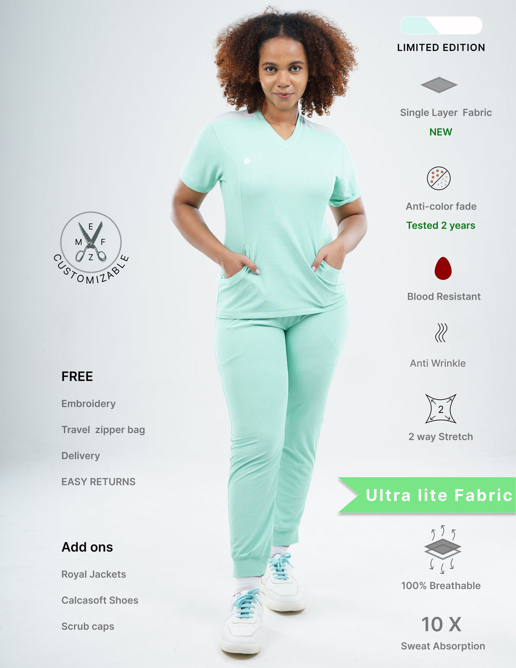 FROSTED MINT  V Neck / Jogger Pant / 2 way Stretch (FemaleFullset) MKZ117