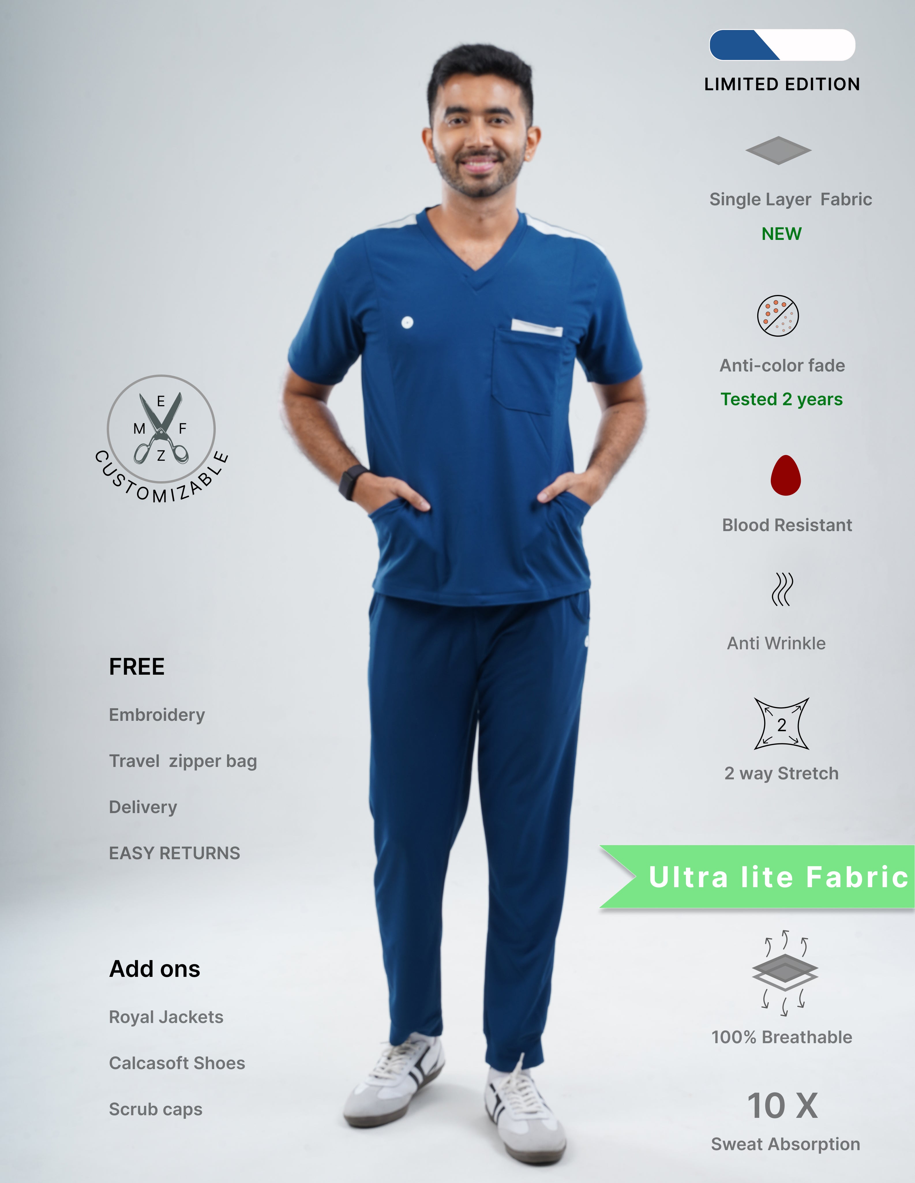 COSMIC BLUE - LIMITED EDITION  V Neck / Jogger Pant / 2 way Stretch (MaleFullset) MKZ184