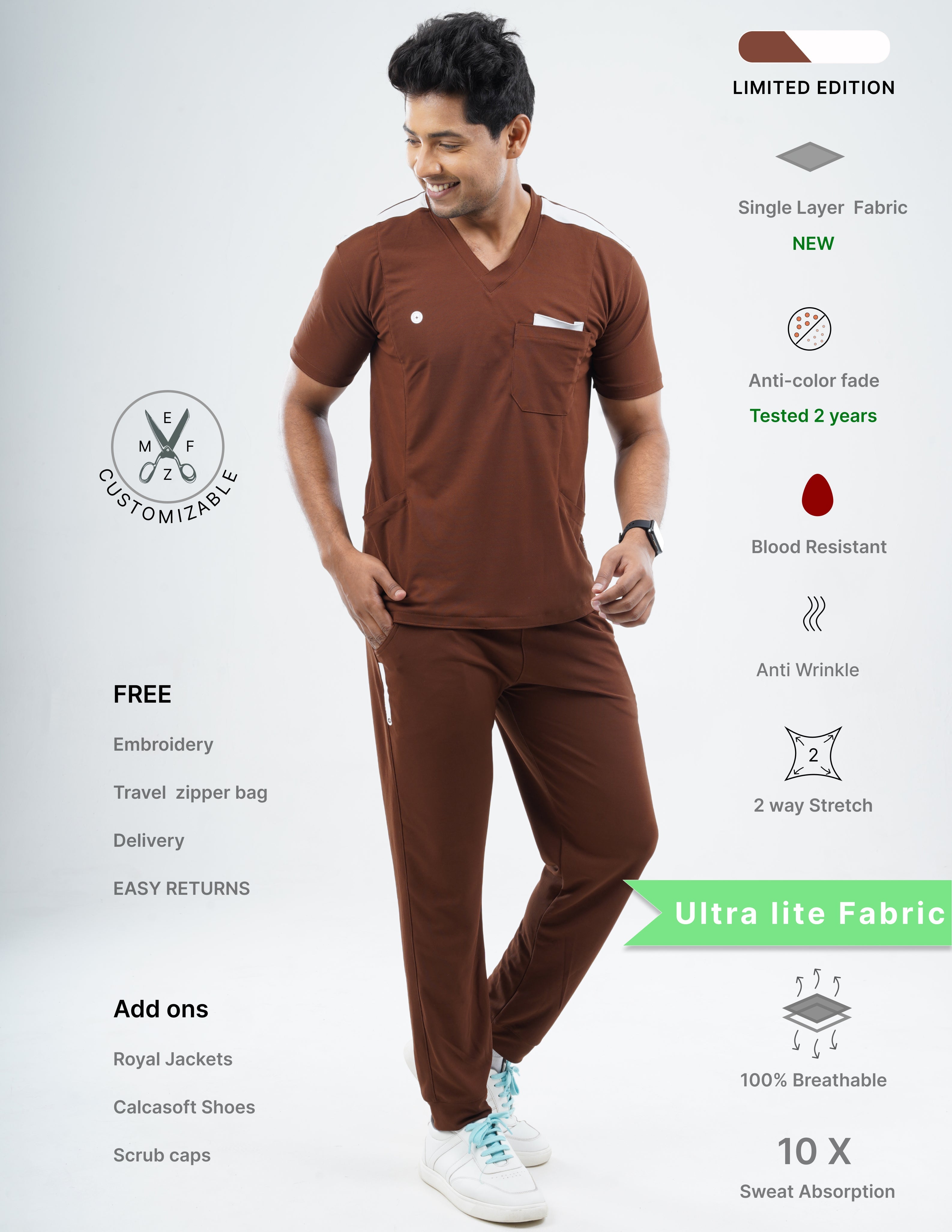 MOCHA BROWN - LIMITED EDITION V Neck / Jogger Pant / 2 way Stretch (MaleFullset) MKZ220