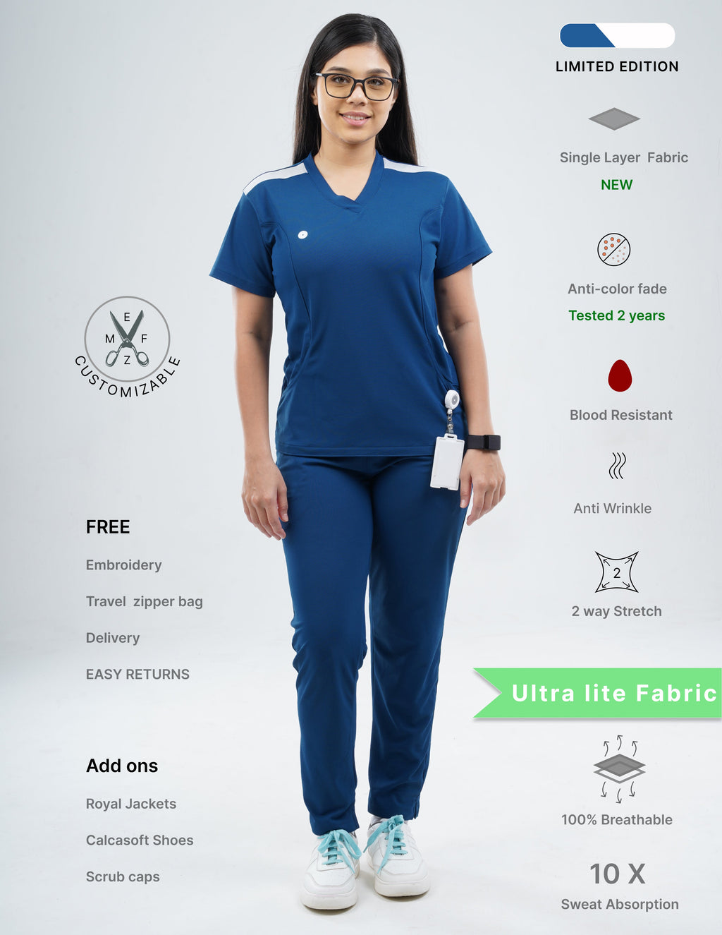 COSMIC BLUE - LIMITED EDITION  V Neck / Straight Pant / 2 way Stretch (FemaleFullset) MKZ58