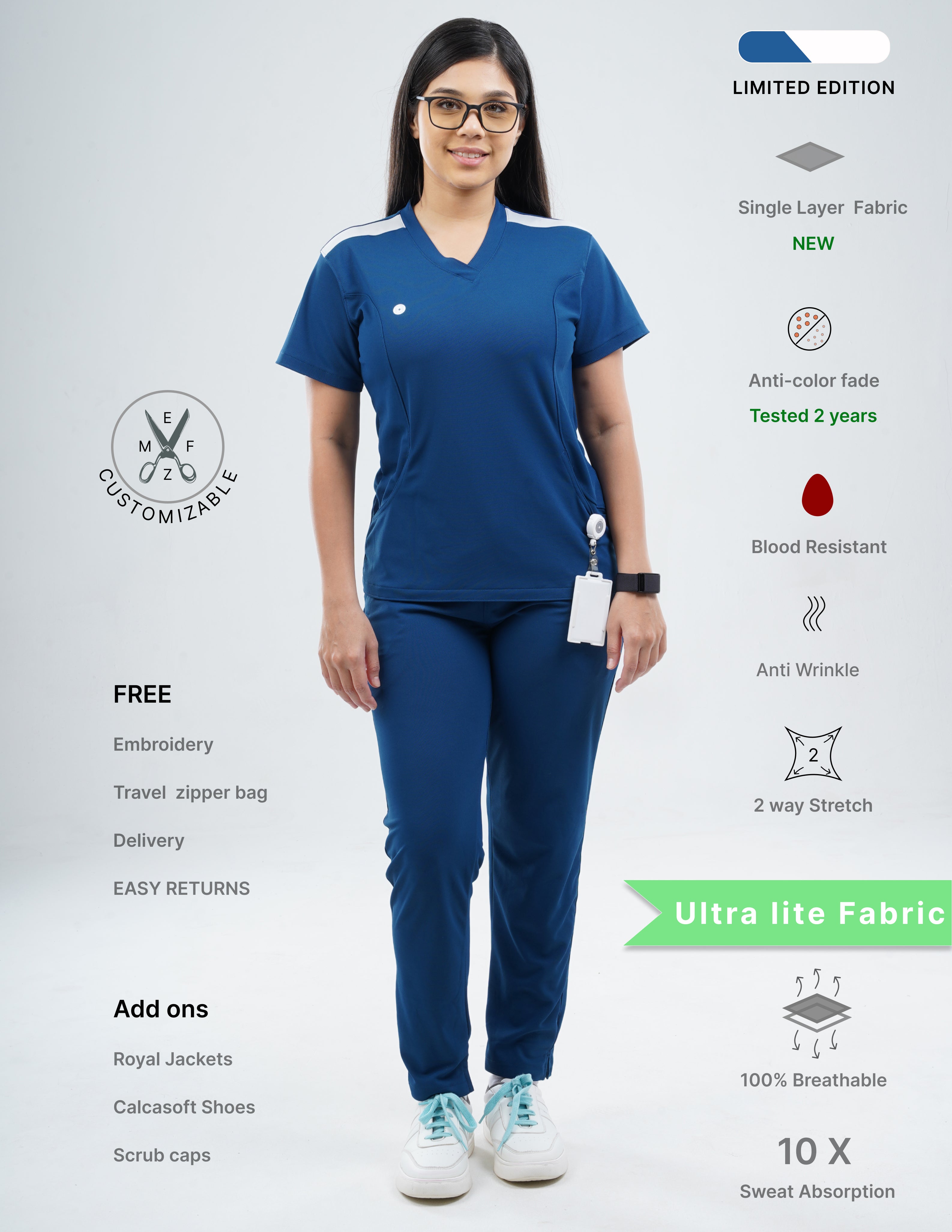 COSMIC BLUE - LIMITED EDITION  V Neck / Straight Pant / 2 way Stretch (FemaleFullset) MKZ58