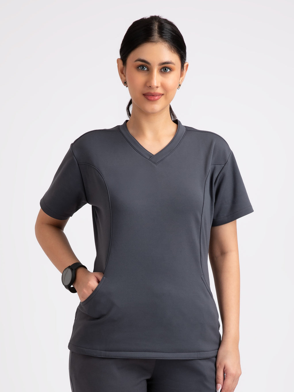 Charcoal Grey V Neck Female Top NMKZ4FT