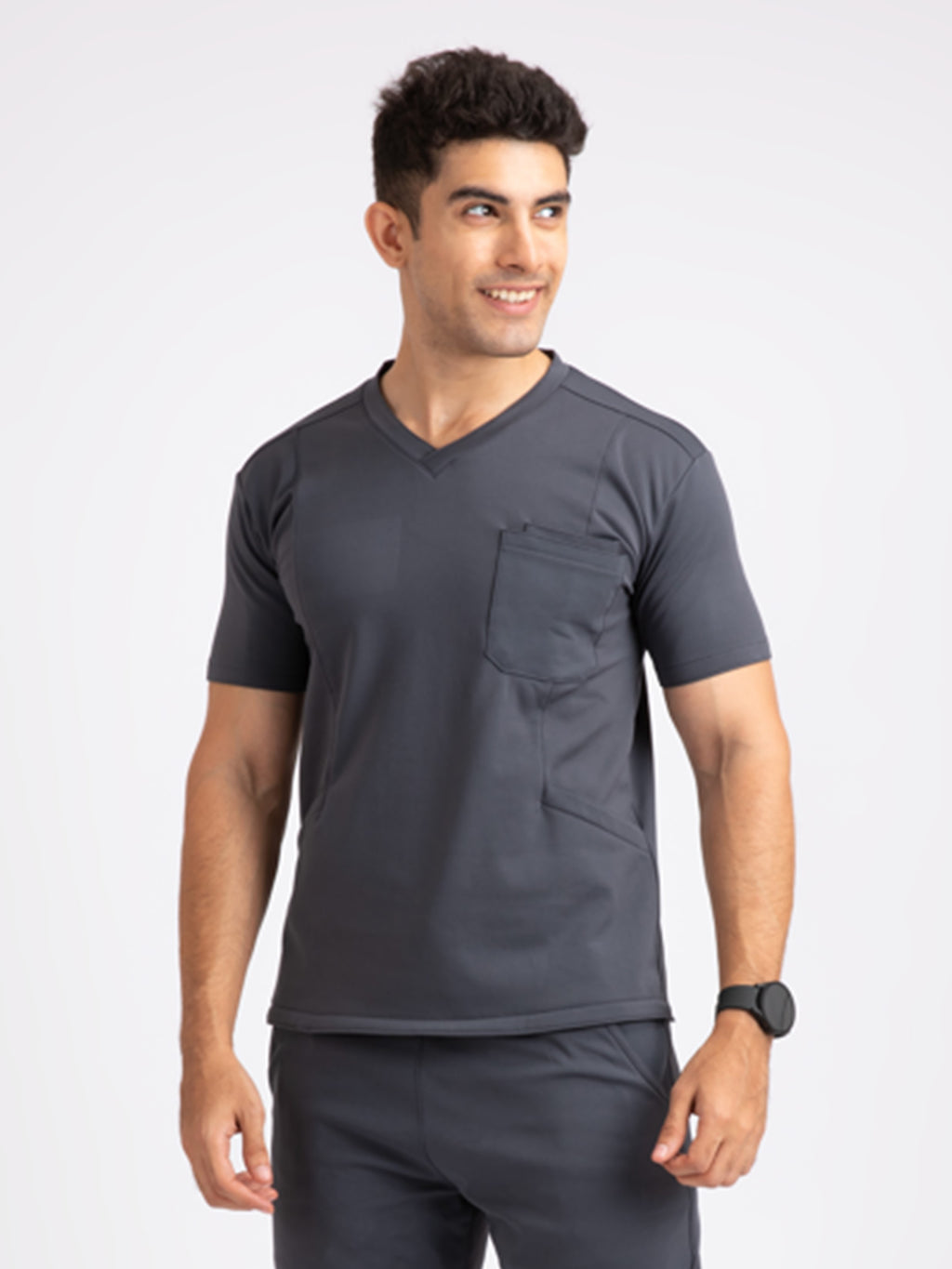 Charcoal Grey V Neck Male Top NMKZ9T