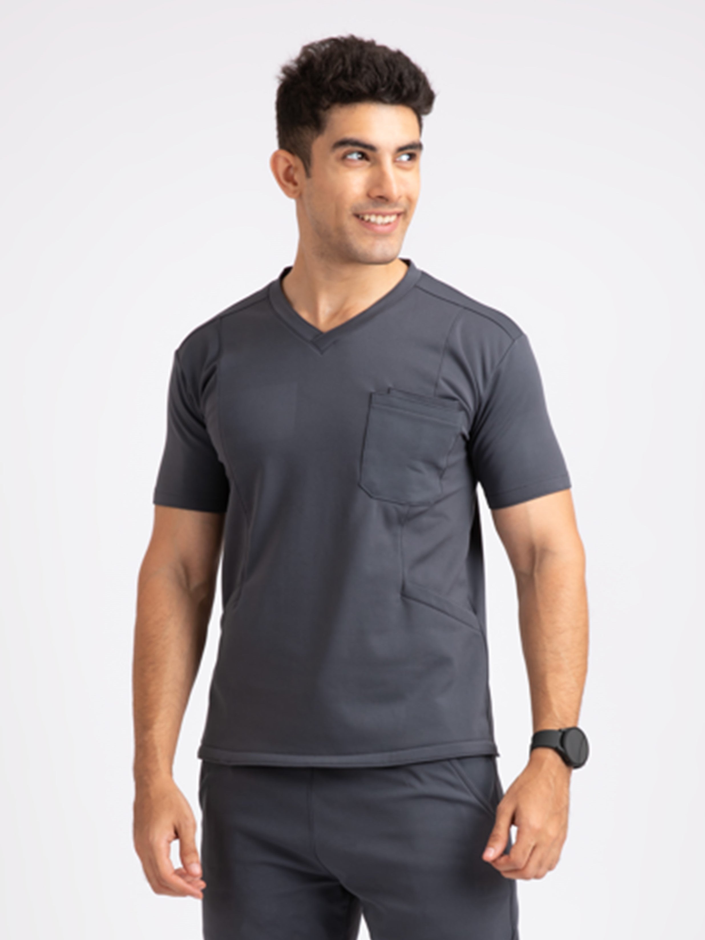 Charcoal Grey V Neck Male Top NMKZ9T