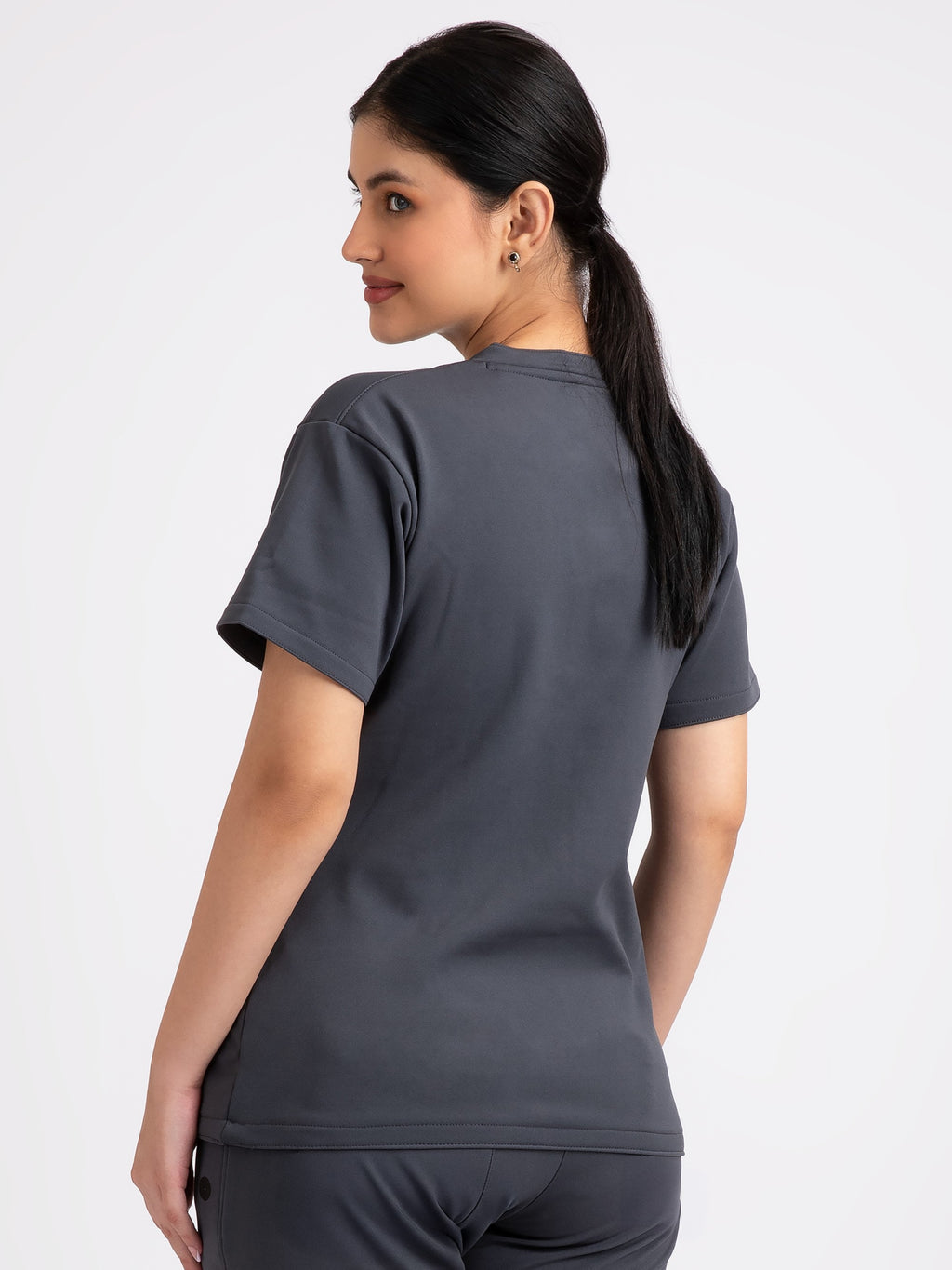 Charcoal Grey V Neck Female Top NMKZ4FT