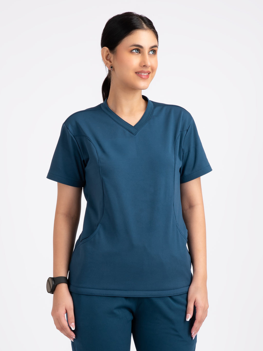 Prussianite Blue V Neck Female Top NMKZ6FT